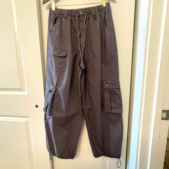 Project/Rebel Women's Cargo Pants Gray Relaxed Drawstring Hem Trousers Size L - Picture 2 of 10